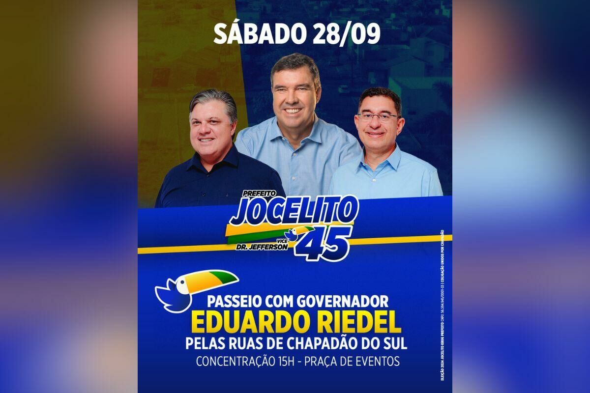 Imagem de compartilhamento para o artigo Sábado é dia de caminhada em Chapadão do Sul com Jocelito Krug, Dr. Jefferson e o governador Eduardo Riedel da MS Todo dia